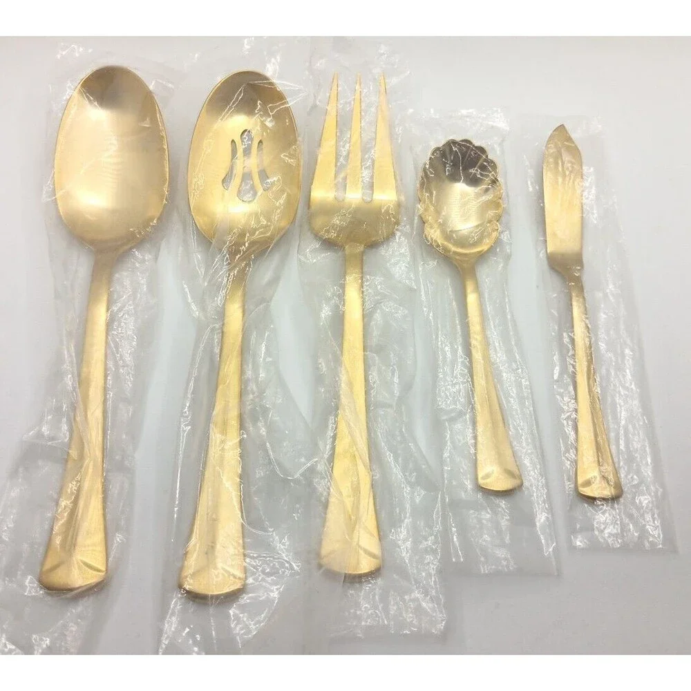 Reed & Barton Baquette Matte Gold 5 Piece Server Set 18/10 Stainless Flatware